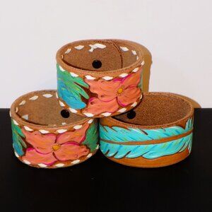 New $150 Lot 3 McIntire Saddlery Hand-Tooled Leather Unisex Wrist Band Bracelets